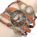 PU leather bracelet with alloy accessories and multilayer waxed cord, OEM/ODM orders are welcome